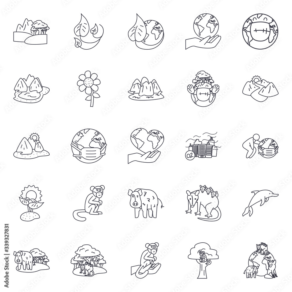 animals and nature icon set, line style