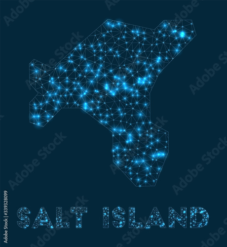 Salt Island network map. Abstract geometric map of the island. Internet connections and telecommunication design. Beautiful vector illustration.