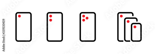 Set of one, dual, three and compare camera phone icons. Editable line vector.