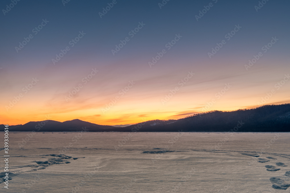 Sunrise above Baikal Lake in Russia