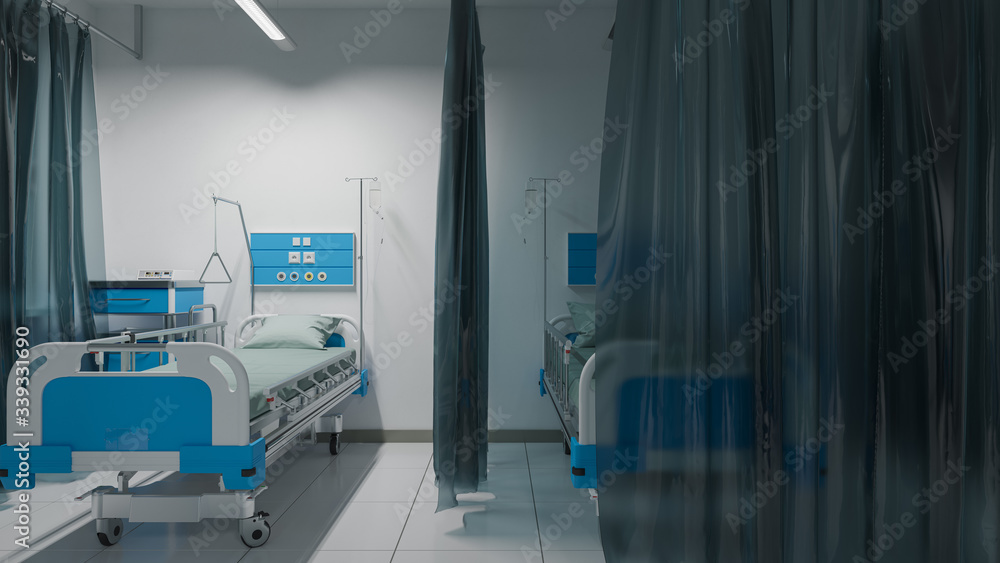 Empty Illuminated Wheeled Bed Inside a Hospital Ward 3D Rendering