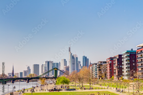 Flößerbrücke und die Skyline von Frankfurt am Main photo