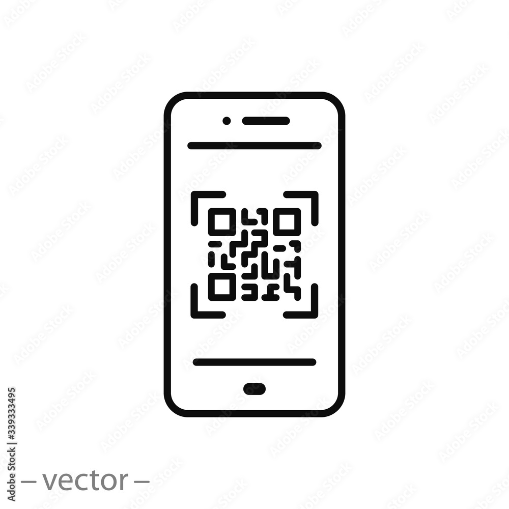 scan qr code icon, barcode scanner, phone app, thin line web symbol on  white background - editable stroke vector illustration eps10 Stock Vector |  Adobe Stock