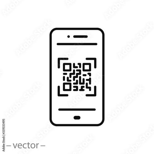 scan qr code icon, barcode scanner, phone app, thin line web symbol on white background - editable stroke vector illustration eps10