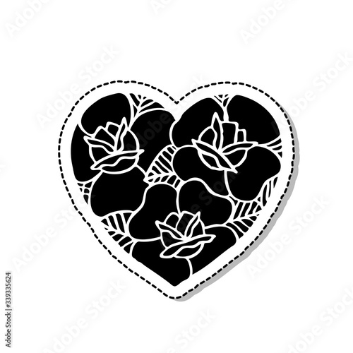 heart with roses traditional tattoo flash