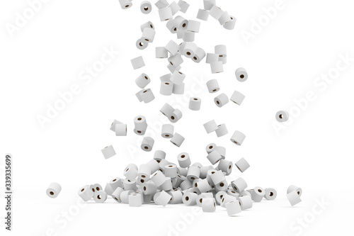 Heap of White Toilet Paper falling on gradient background