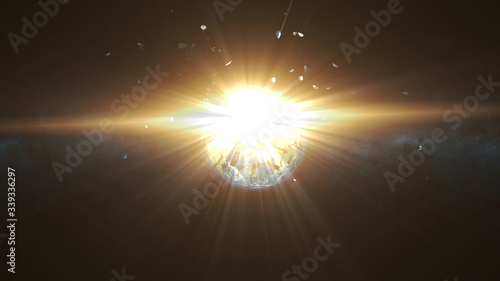 Huge asteroid collides with planet Earth and destroy the planet. Armageddon Planet Earth Disaster. Elements of this image furnished by NASA