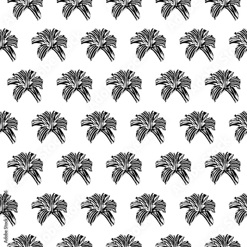 Black and white striped vector illustration flowers seamless pattern