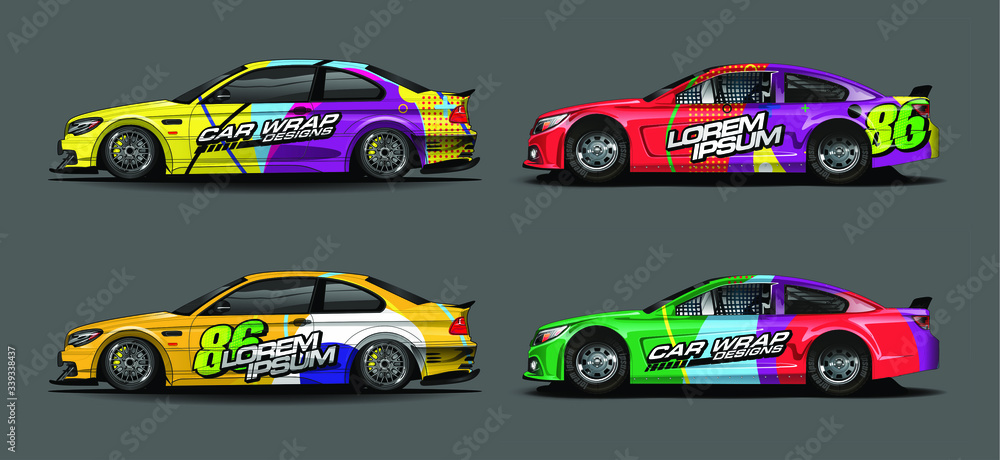 Naklejka premium set of vehicle graphic kit vector. Modern abstract background for car wrap branding and automobile sticker decals livery