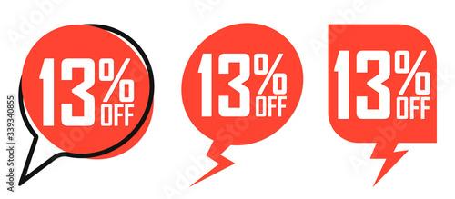 Set Sale 13% off bubble banners, discount tags design template, promo app icons, vector illustration