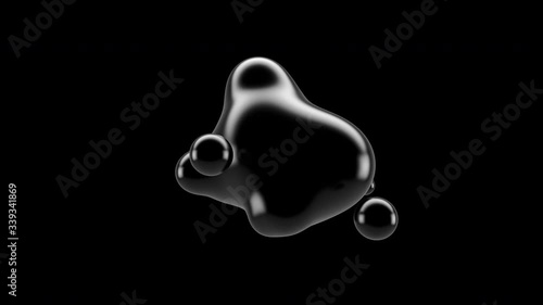 Fluid liquid blob, metaball morphing animation. Scattering, merging and flowing of glossy liquid deforming organic molecules. Embedded alpha channel. Loop photo