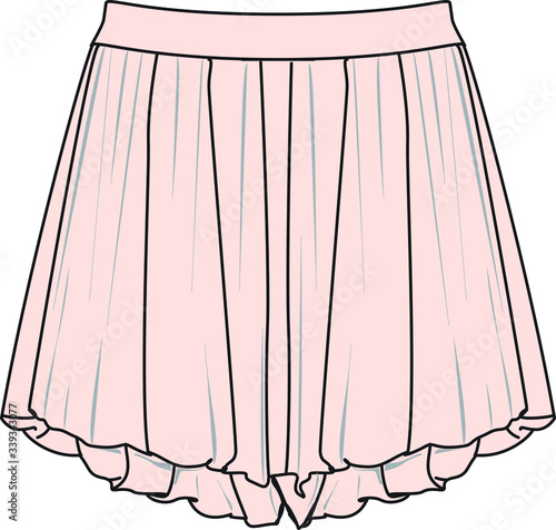 SKIRT design, Fashion Flat Sketch, apparel template.balloon detail skort