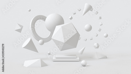 Canvastavla White geometric shapes. Abstract illustration, 3d rendering.