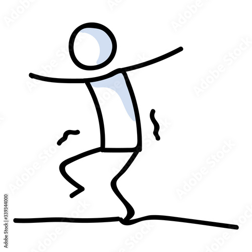 Cute stick figure walking on tightrope lineart icon. Acrobat performer for risk pictogram. Communication of brave danger illustration. Balance vector graphic. 