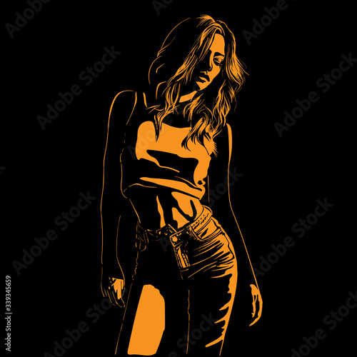 Contrast Beautiful girl silhouette in backlight. 