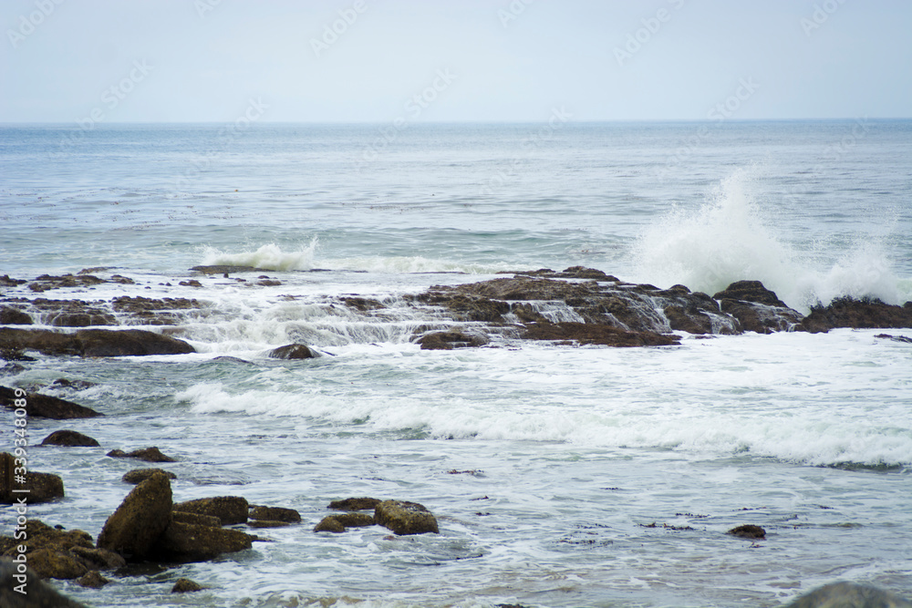 Ocean Waves on Rocks at White Point Park Southern California