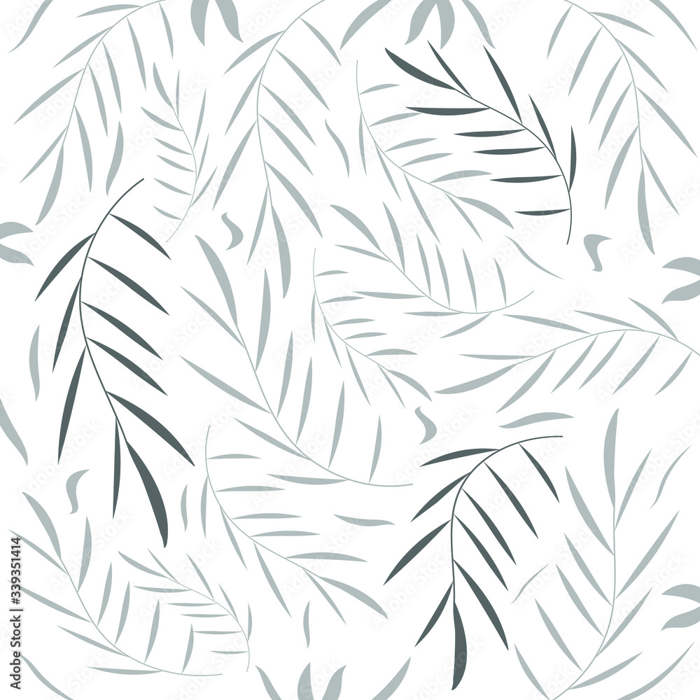 Composition with foliage. Ecology grass and flora.Elegant light grey botanical collection. Decoration ornament. Graceful elements. Summer garden. Vector Illustration. Wallpaper and background texture. Composition with foliage. Ecology grass and flora.Elegant light grey botanical collection. Decoration ornament. Graceful elements. Summer garden. Vector Illustration. Wallpaper and background texture.