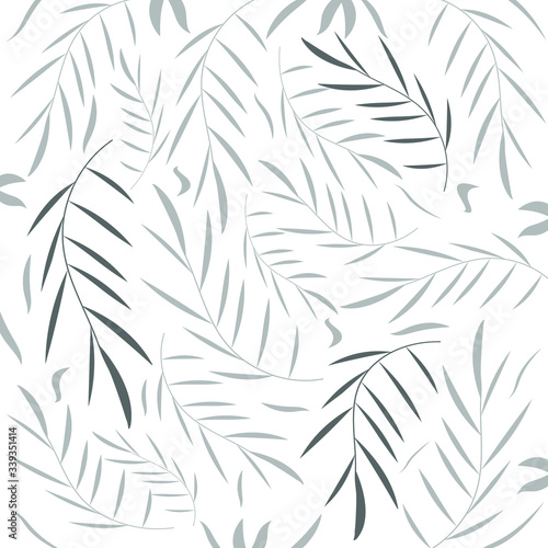 Composition with foliage. Ecology grass and flora.Elegant light grey botanical collection. Decoration ornament. Graceful elements. Summer garden. Vector Illustration. Wallpaper and background texture. © Svetlana