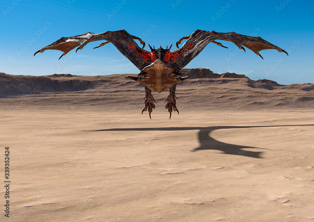 Obraz premium dragon is taking off on desert rear view