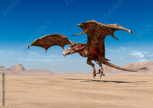 dragon is taking off on desert side view © DM7