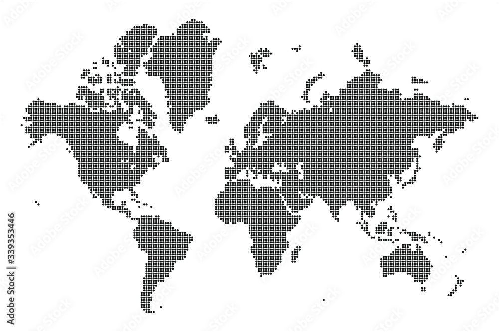 Black and white circle dotted World map illustration vector