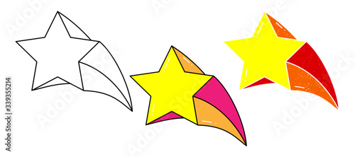 shooting star vector design. black and white. digital hand drawn. grain texture