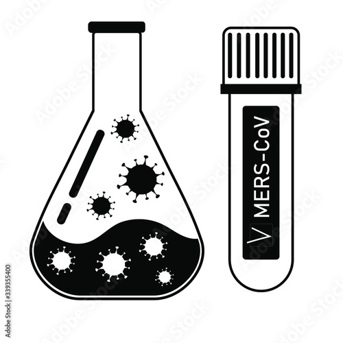 An illustration of bacteria in a  flask.