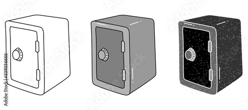 safe deposit box vector design. black and white. digital hand drawn. grain texture