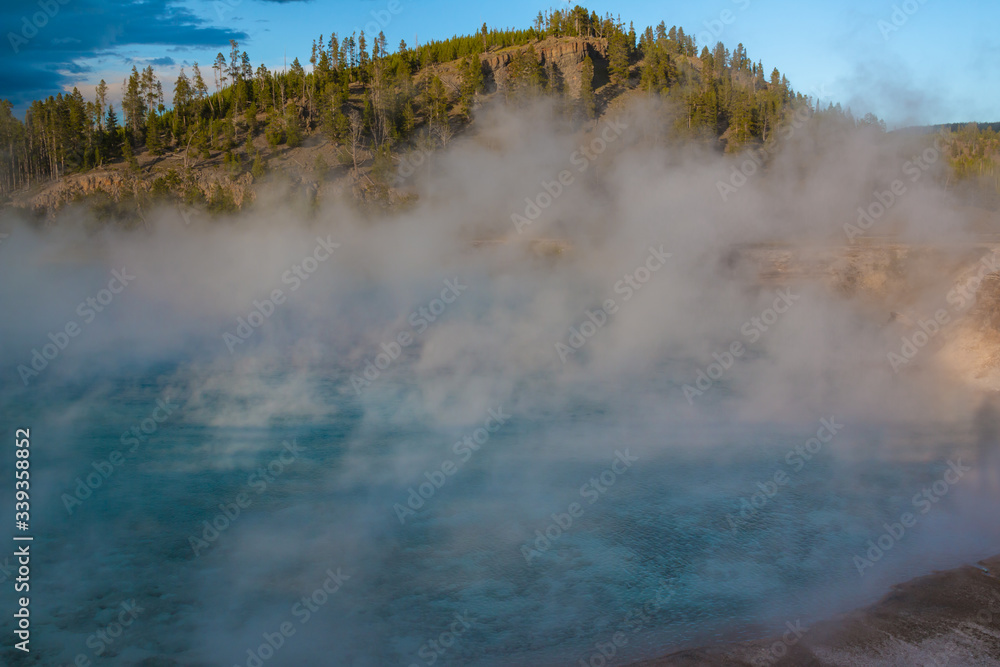 Steam Rising Over Excelsior Geyser, Midway Geyser Basin, Yellowstone National Park, Wyoming, USA
