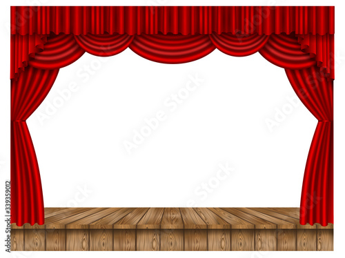 empty stage with red curtains