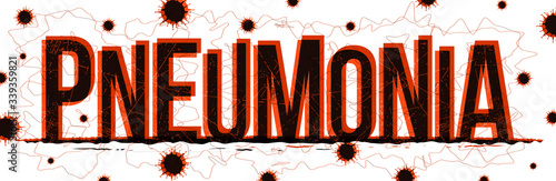 The concept of Pneumonia word. Red-black letters with icons of Coronavirus. Vector illustration.
