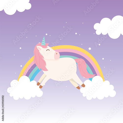 unicorn rainbow clouds mythology magical fantasy cartoon cute animal