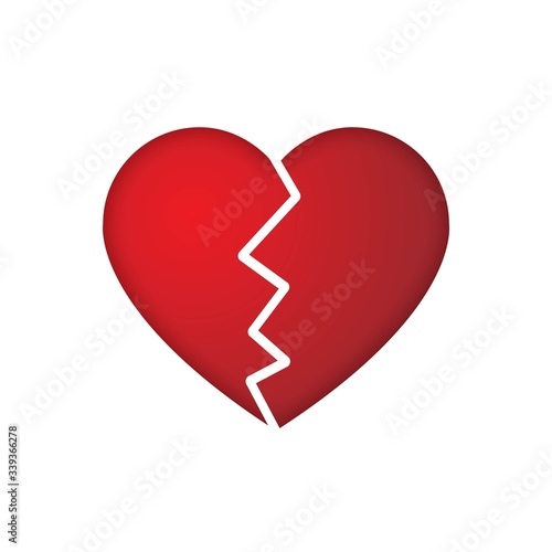 Red heartbreak / broken heart or divorce flat vector icon for apps and websites