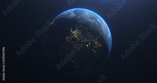 Germany map outline view from space, globe planet earth, teal color, elements of this image courtesy of NASA