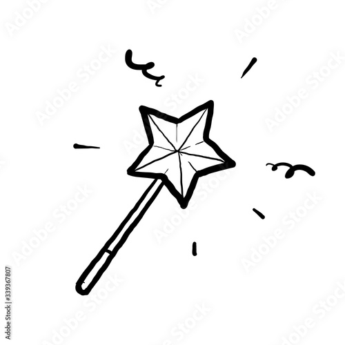 hand drawn sparkle magic wand illustration with doodle style vector