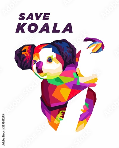 Photography save koala in style pop art