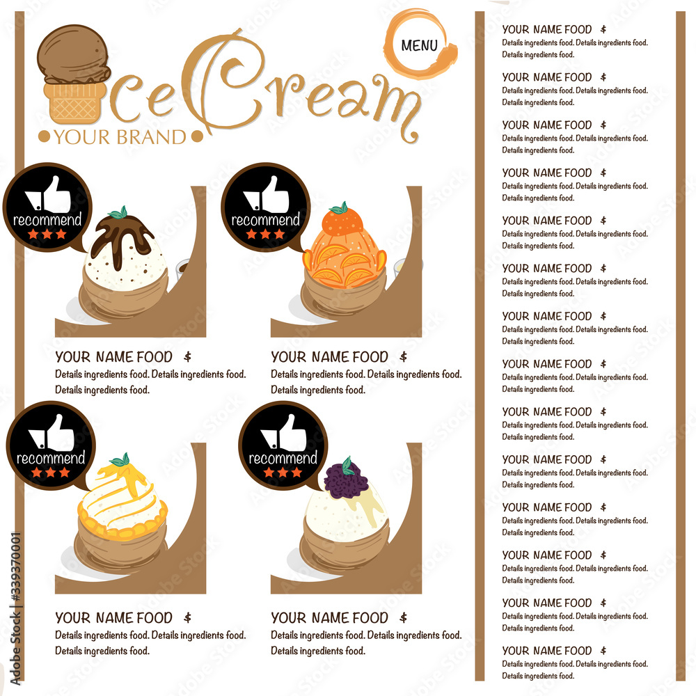 menu template Ice cream dessert restaurant brand design menu template Ice cream dessert restaurant brand design