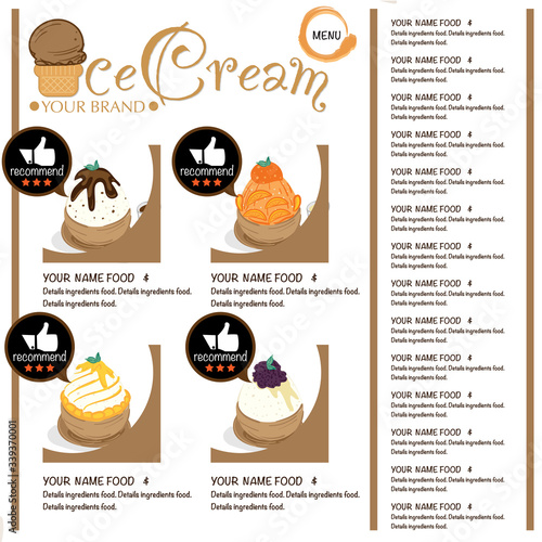 menu template Ice cream dessert restaurant brand design