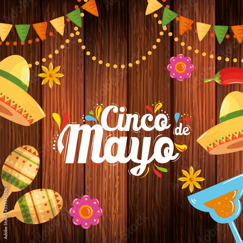 Mexican hat maracas cocktail and chilli design, Cinco de mayo mexico culture tourism landmark latin and party theme Vector illustration