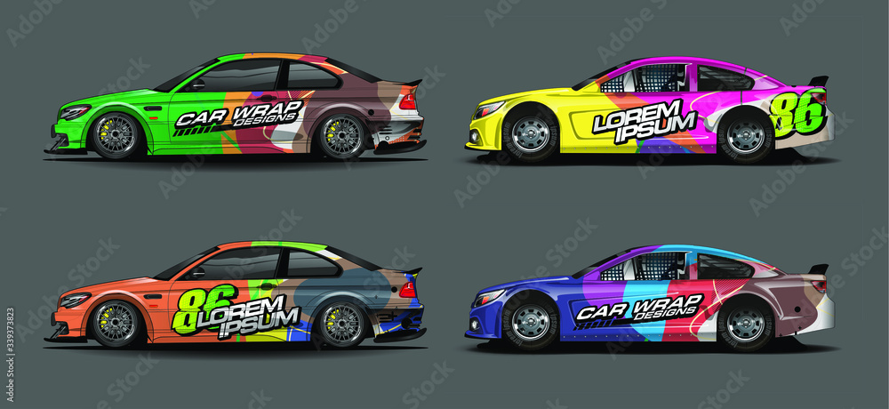 set of vehicle graphic kit vector. Modern abstract background for car wrap branding and automobile sticker decals livery set of vehicle graphic kit vector. Modern abstract background for car wrap branding and automobile sticker decals livery