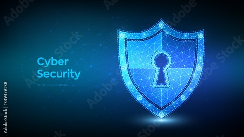 Security shield. Cyber security. Shield With Keyhole icon. Protect and Security of Safe concept. Illustrates cyber data security or information privacy idea. Low polygonal vector Illustration.