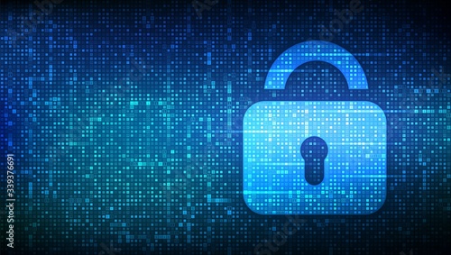 Lock. Cyber security. Padlock With Keyhole icon made with binary code. Protect and Security or Safe concept. Illustrates cyber data security or information privacy idea. Vector Illustration.