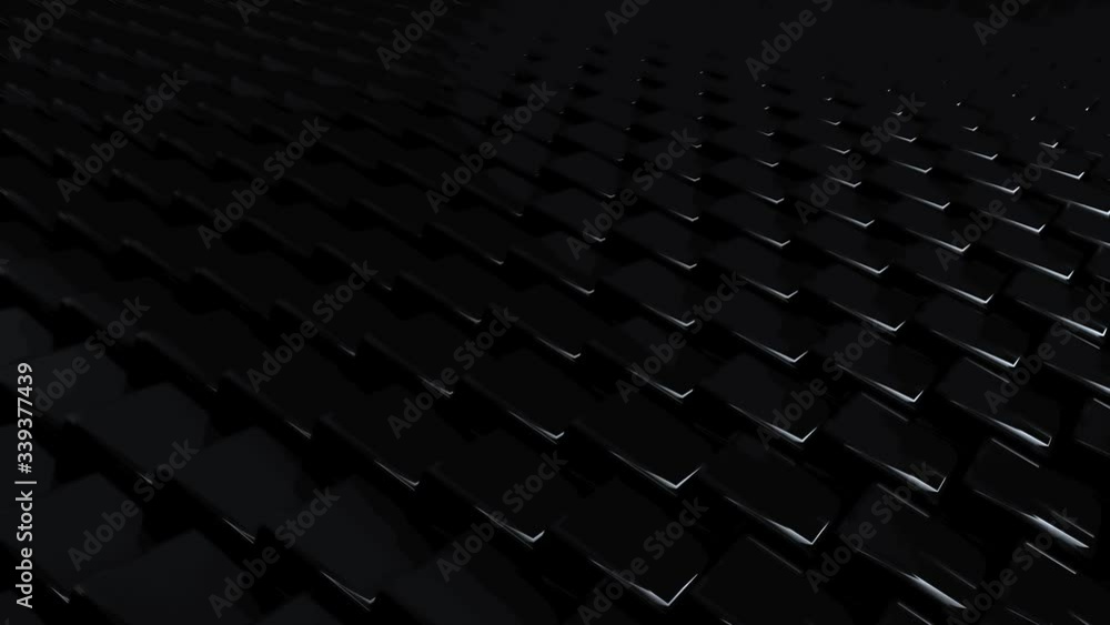 Abstract hexagon black glossy geometric surface loop: wavy motion background Abstract hexagon black glossy geometric surface loop: wavy motion background