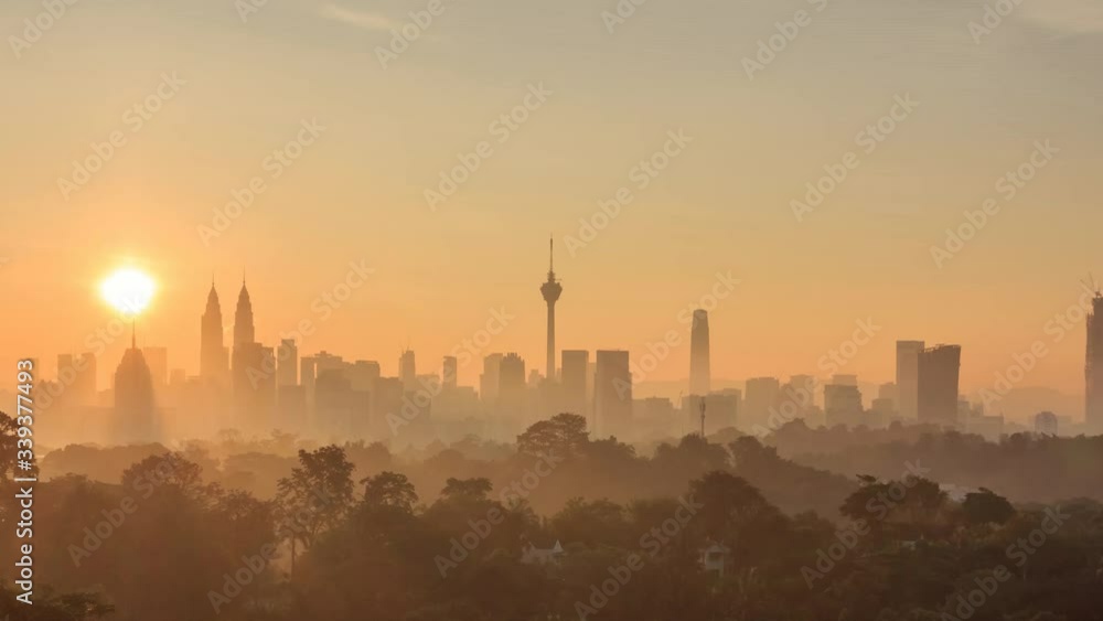 Time lapse: Kuala Lumpur city view during sunrise overlooking a city skyline Time lapse: Kuala Lumpur city view during sunrise overlooking a city skyline