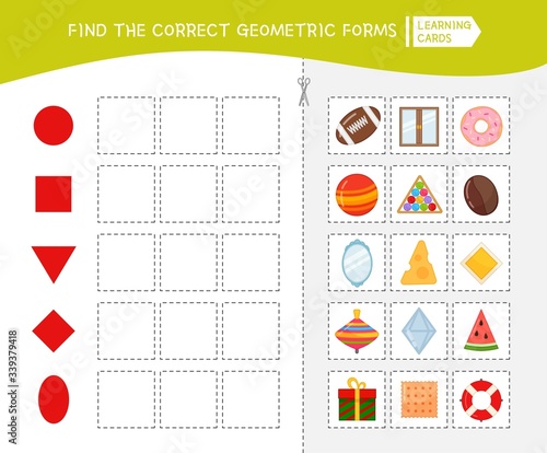 Matching children educational game. Activity for pre sсhool years kids and toddlers. Match of geometric shapes.