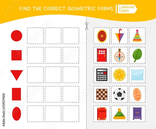 Matching children educational game. Activity for pre sсhool years kids and toddlers. Match of geometric shapes.