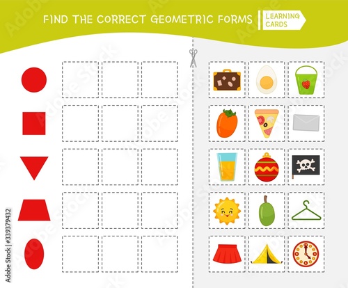 Matching children educational game. Activity for pre sсhool years kids and toddlers. Match of geometric shapes.