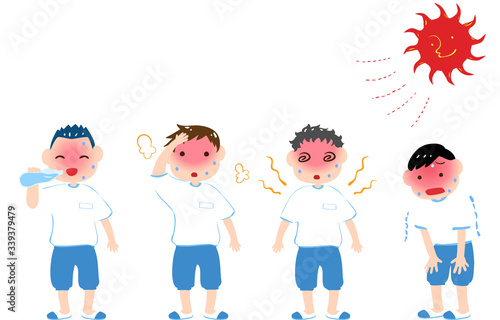 熱中症と男の子のイラストセット
