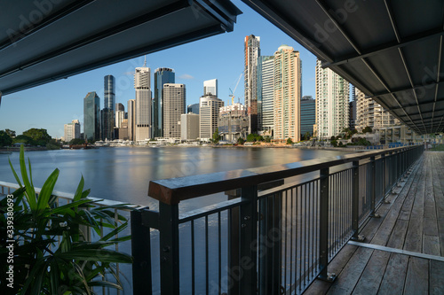 View from the Howard smith wharves of Brisbane city with the boardwalk and Brisb Fototapete