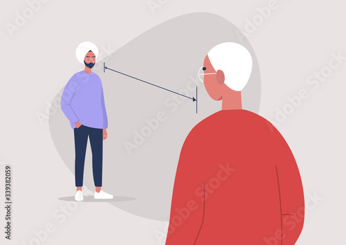 Social distancing during the coronavirus outbreak, 6 feet distance, two characters standing in front of each other